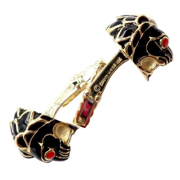 Vintage! David Webb 18k Yellow Gold Black Enamel Lion Cufflinks - Picture 9 of 13
